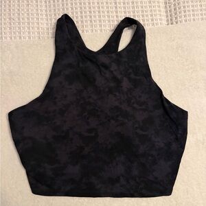 Black Marble-Effect Racerback Crop Top